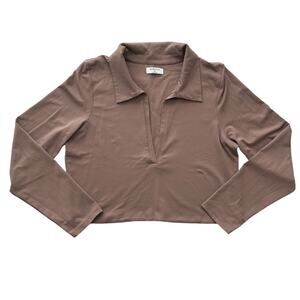 Aritzia Babaton Cropped Deep V Collared Long Sleeve Polo
